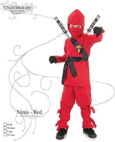 Vista 3 de UNDERWRAPS Costumes Children's Red Ninja Costume, X-Large 14-16 Childrens Costume