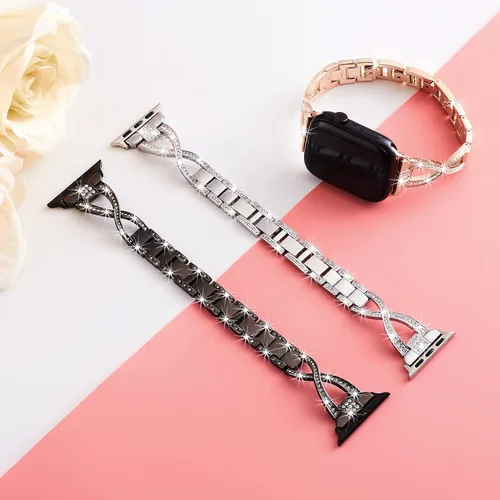 Vista 4 de for Apple Watch Band 38mm 40mm 41mm 42mm 44mm 45mm 46mm 49mm iWatch Bands Series 11 10 9 8 7 6 5 4 3 SE Bling Metal Bracelet Women Dressy Cute Strap