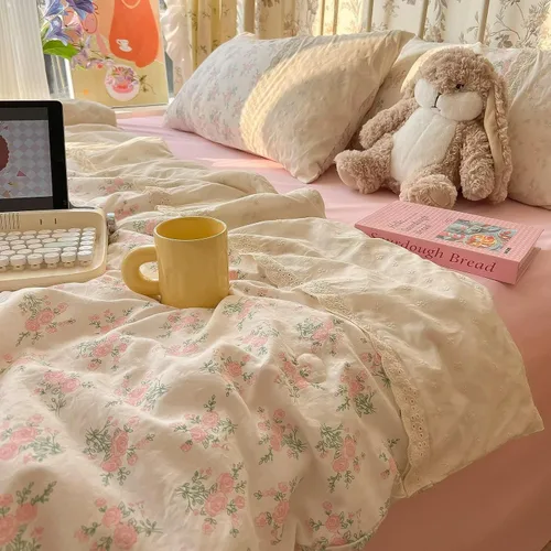 Vista 41 de mixinni Juego de funda de edredón de algodón floral para niñas y adolescentes, con lazos de cremallera, fácil cuidado, ultra suave y transpirable