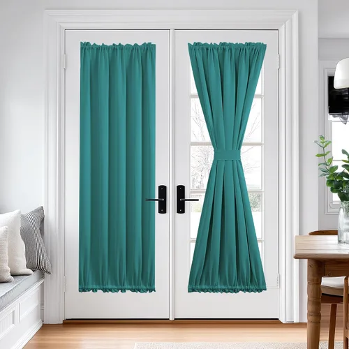 Vista 26 de Deconovo Cortinas opacas para puerta, bolsillo para cortinero y cortinas de bloqueo con aislamiento térmico para dormitorio, 137.16 x 189.2 cm, azul
