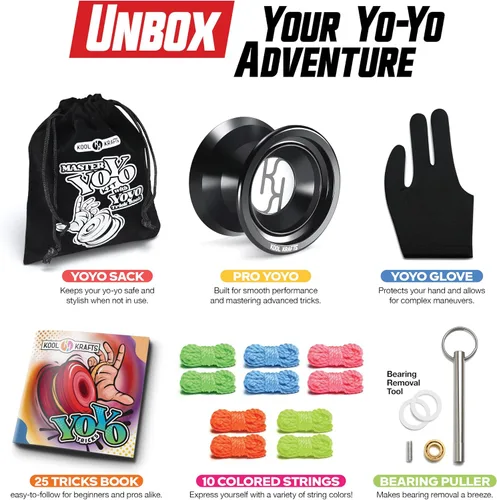 Vista 2 de Kit de yoyo profesional responsivo, yoyó de aleación premium para niños y principiantes con libro de 25 trucos fáciles de seguir, guante Yoyo, saco