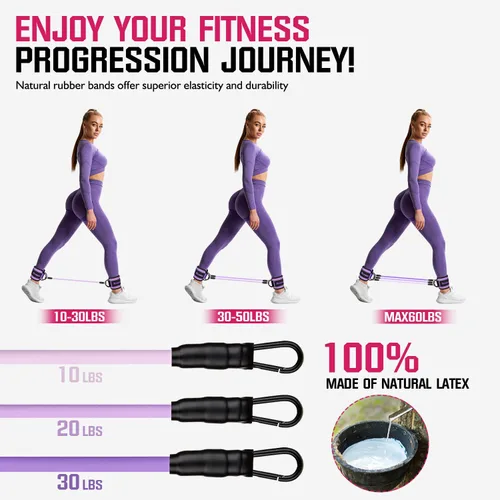 Vista 7 de Bandas de resistencia con puños, bandas de tobillo para entrenamiento, equipo de fitness en casa para piernas y glúteos, bandas de ejercicio