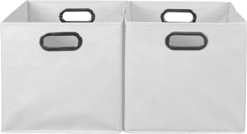 Vista 4 de Niche Cubo - Juego de 2 contenedores plegables de tela, color blanco