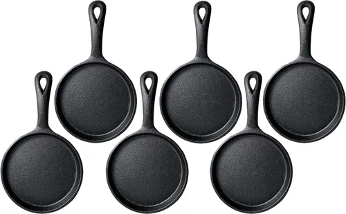 Vista 8 de HAWOK Plancha redonda de hierro fundido de 5 pulgadas, sartén pre-sazonada para crepé, juego de 6..