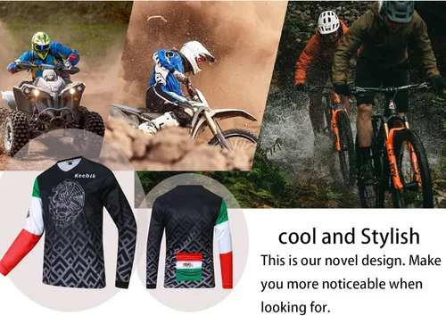 Vista 4 de Keebik Camiseta de ciclismo para hombre, camiseta de MTB de manga larga, México Mountain Bike Motocicleta, Carreras, Ropa