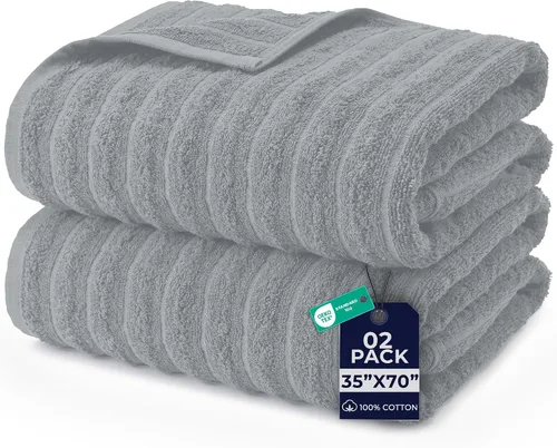 Vista 38 de DAN RIVER Paquete de 2 sábanas de baño de 35x70 pulgadas, sábanas de baño jumbo acanaladas para adultos, toallas grandes gruesas y absorbentes