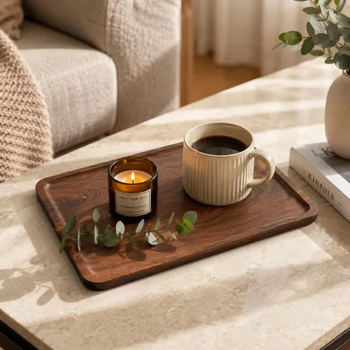 Vista 5 de Bamber Bandeja de Servir de Madera Decorativa de Café y Té Plato de Nogal Negro 15.3 x 11.4 Pulgadas