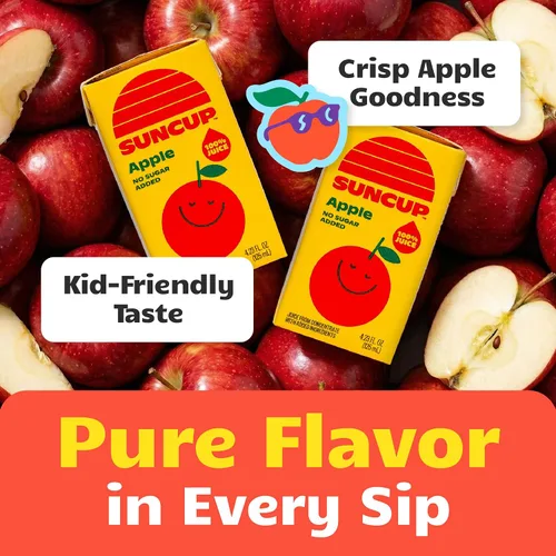 Vista 4 de SunCup Juice - Jugo de manzana (paquete de 40) Caja de jugo de 4.23 onzas con pajita, mezcla de manzana sin azúcar añadida para niños, paquete a