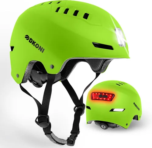 Vista 11 de DKONI Casco de bicicleta con luces LED, casco de bicicleta para viajeros, casco de ciclismo recargable por USB, casco de luz LED frontal y trasera