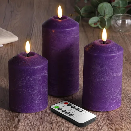 Vista 9 de Velas de pilar sin llama rosa con control remoto, velas LED parpadeantes de cera a pilas, juego de 3 Flickering LED Candles, 2 AA Battery
