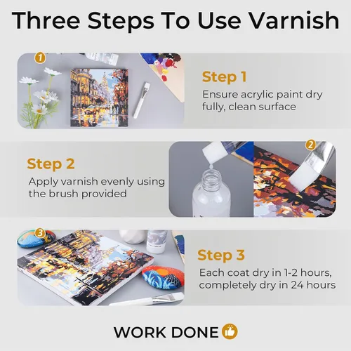 Vista 6 de Nicpro Barniz Brillante para Pintura Acrílica 4oz, Sin Amarilleamiento, No Tóxico, Anti-Agrietamiento, Barniz Acrílico Transparente para Artistas