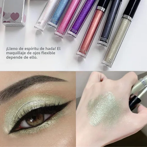 Vista 2 de Sombra de ojos líquida con purpurina brillante, maquillaje de larga duración, secado rápido (dorado metálico)