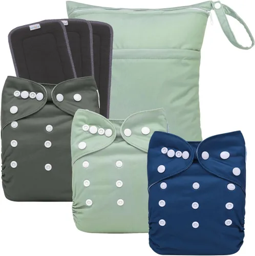 Vista 10 de babygoal AWJ Pañales de tela con panel abdominal, paquete de 13, 6 fundas de pañal con 6 insertos y bolsa seca para humedad, ajustables, lavables