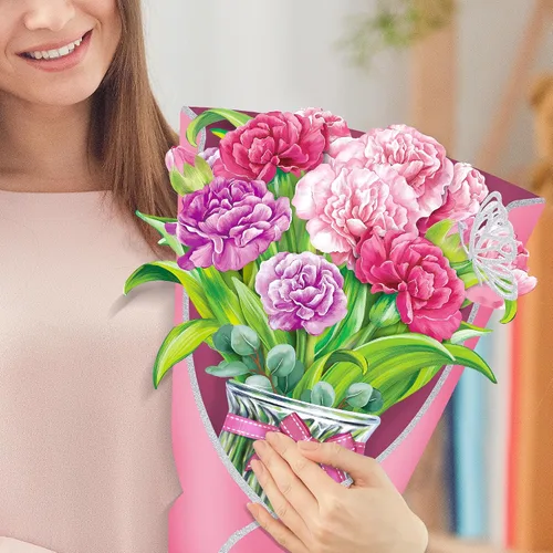 Vista 5 de Airpark - Tarjeta desplegable de flores 3D, tarjeta de felicitación – Claveles rosas – Para mamá, abuela – Ideal para el Día de la Madre