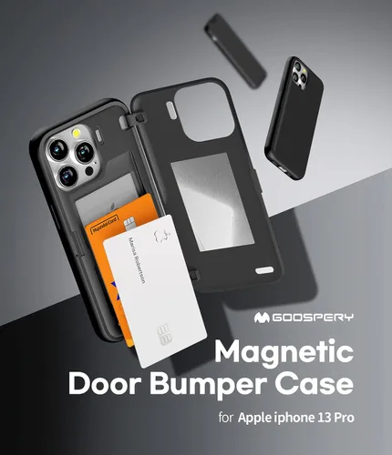 Vista 2 de GOOSPERY Parachoques magnético para puerta compatible con iPhone 13 Pro, tarjetero tipo cartera, cierre automático, protección de doble capa Negro