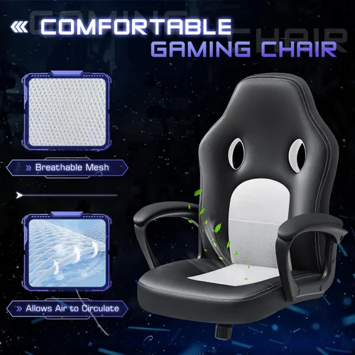 Vista 5 de Silla ejecutiva de piel para oficina, sala de conferencias o videojuegos con respaldo alto, ergonómica, ajustable., Blanco