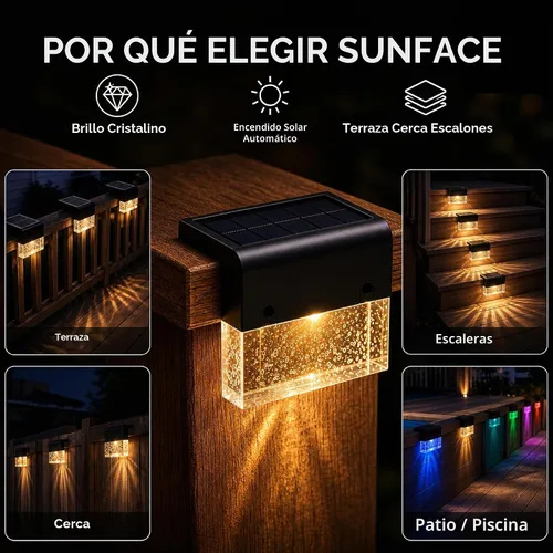 Vista 9 de SUNFACE Luces solares para terraza al aire libre, paquete de 4 luces solares impermeables para valla
