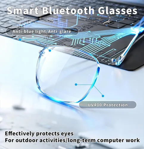 Vista 8 de Lentes Bluetooth inteligentes AI, Bluetooth 5.4, lentes de sol de traducción de oreja abierta con 144 idiomas y acentos, lentes polarizados UV400