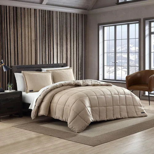 Vista 3 de Eddie Bauer - Juego de edredón individual, ropa de cama de microgamuza con reverso de suave felpa de borrego sintético, juego de cama de 2 piezas