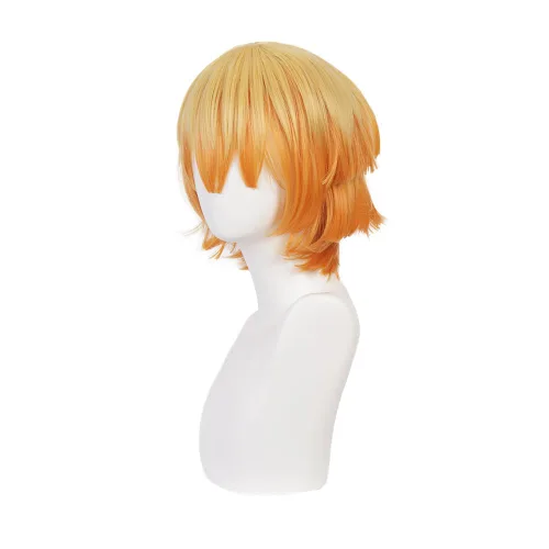Vista 4 de ZGNGLIZ Peluca de cosplay de anime Agatsuma Zenitsu para Demon Slayer personajes de Kimetsu no Yaiba, pelucas de cosplay con gorra de peluca gratis