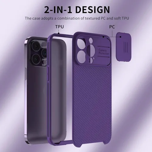 Vista 6 de Funda para iPhone 13 Pro Max con cubierta deslizante para el objetivo, funda magnética delgada para iPhone 13 Pro Max de 6.7 pulgadas, color morado