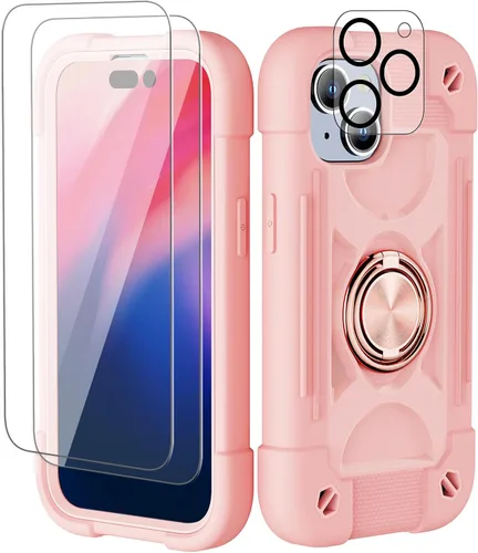 Vista 20 de Funda para iPhone 11 de 6.1 pulgadas con soporte de anillo, con 2 protectores de pantalla de vidrio, resistente a los golpes, resistente a