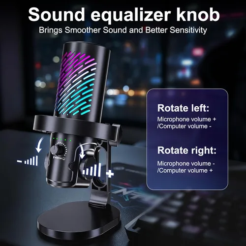 Vista 4 de tenlamp Micrófono USB para juegos para transmisión y podcast, control