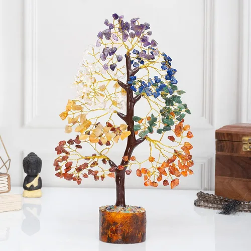 Vista 4 de Árbol de la vida de 7 chakras, árbol de dinero Feng Shui, árbol de piedras preciosas para energía positiva, árbol de cristal de siete chakras, atrae