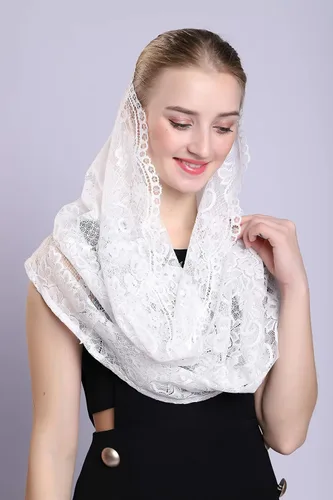 Vista 3 de Grettytling Soft and Comfortable Mantilla Veils 5 Colors Spanish Style Lace Infinity Veil Mantilla Latin