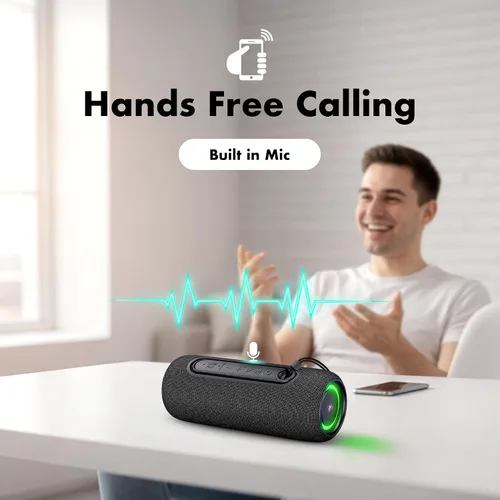 Vista 4 de Fisher Altavoces Bluetooth portátiles IPX5 impermeable altavoz, 14 W de potencia máxima estéreo Bluetooth altavoz, luces RGB, TWS, BT 5.3, micrófono