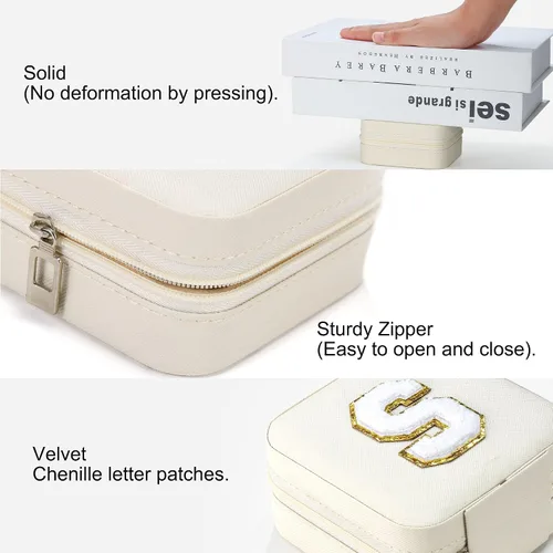 Vista 6 de Joyero pequeño para niñas, joyero con inicial de viaje para niñas Caja organizadora de joyas pequeña Joyero de viaje organizador de joyas Mini