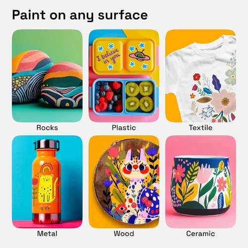 Vista 3 de ARTISTRO Marcadores de pintura - Bolígrafos acrílicos para rocas, vidrio, tela, bricolaje - Suministros de arte - 24 marcadores de punta de pincel