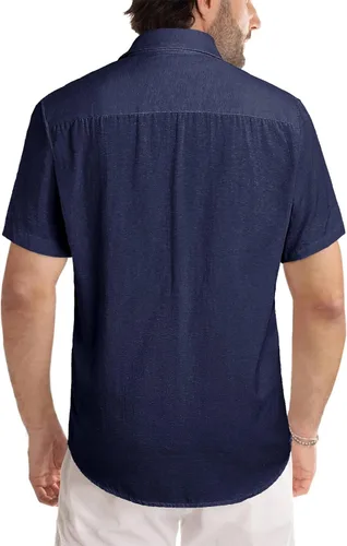 Vista 69 de JMIERR Camisas de vestir a rayas con botones y manga corta para hombre
