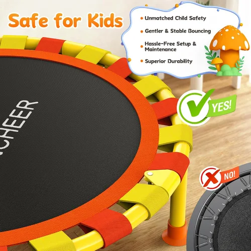 Vista 8 de ANCHEER Trampolín infantil de 38 pulgadas, mini trampolín de capacidad de 150 libras para niños de 1 a 6 años, mango ajustable, plegable y fácil
