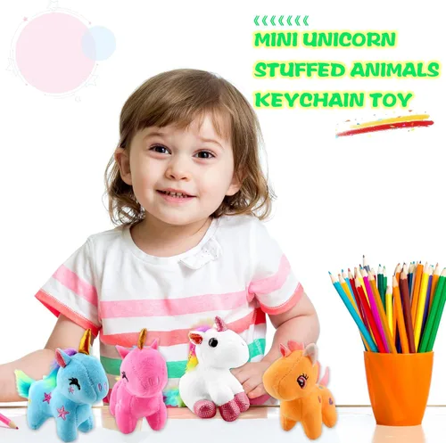 Vista 6 de Paquete de 24 minijuguetes de unicornio de peluche a granel, lindo unicornio de peluche pequeño con arco iris para Navidad, Pascua, boda, fiesta