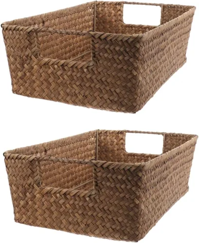 Vista 10 de Uonlytech Cesta de almacenamiento de estante, contenedor de paja, contenedor grande, organizador de escritorio, almacenamiento tejido para Café