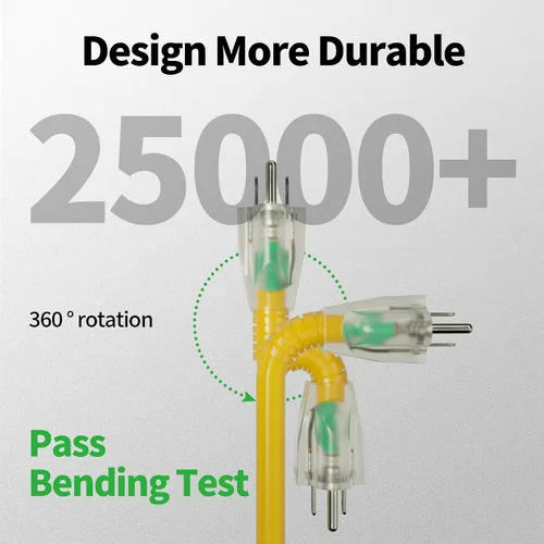 Vista 3 de POWGRN Cable de Extensión para Exteriores de 50 Pies 10AWG Impermeable Resistente Calibre 10 de 3 Clavijas, Cable de Alimentación Largo Flexible