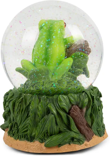 Vista 3 de Elanze Designs Juguetón verde árbol rana figura de mesa hojas de tronco de salto de bosque, 3.93 pulgadas (3.53 pulgadas) resistente con purpurina
