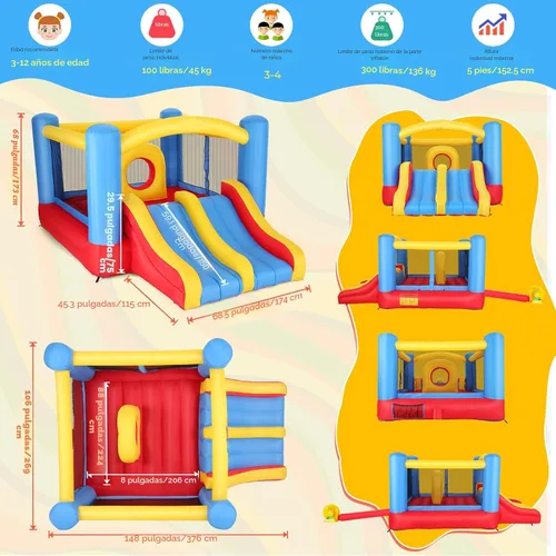 Vista 6 de Whubefy Casa de Rebote, Casa de Rebote Inflable para Niños de 3-6 Años y Niños Grandes de 8-12 Años, Tobogán Doble con Obstáculos