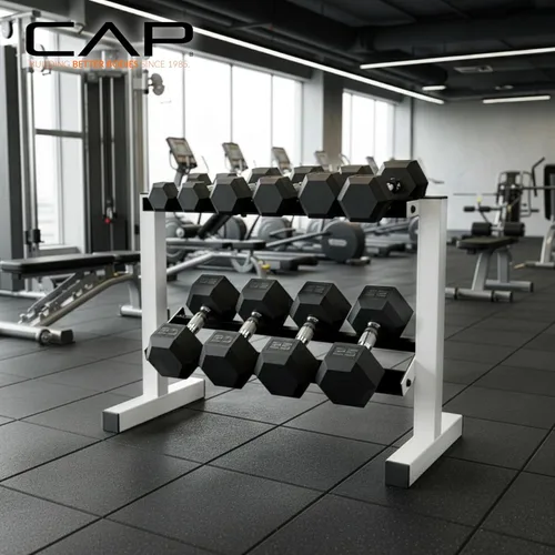 Vista 6 de CAP Barbell Juego de mancuernas de 150 libras con estante de 2 niveles Múltiples opciones Blanco