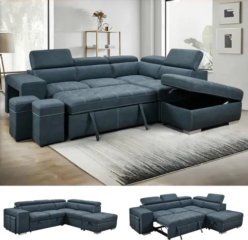 Vista 9 de THSUPER Sofá seccional reclinable de microfibra de 102 pulgadas en forma de L con cama extraíble y chaise de almacenamiento, sofás convertibles