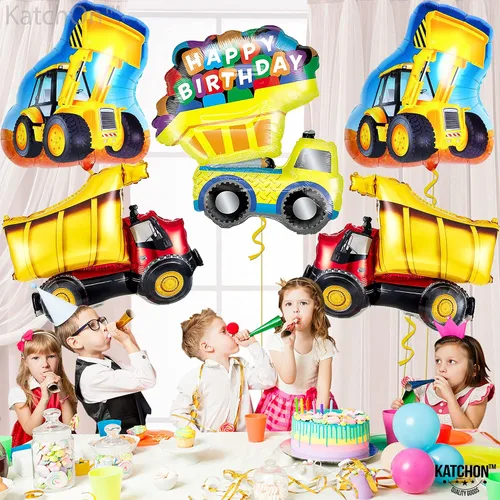 Vista 6 de Globos de construcción enormes de 40 pulgadas para decoraciones de segundo cumpleaños, globos azules Tiffany con el número 2 con globos de camión