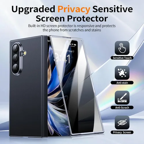 Vista 7 de Funda de piel de lujo para Z Fold 6 con protector de pantalla de privacidad [protección de bisagra], [compatible con Magsafe], protección de cámara