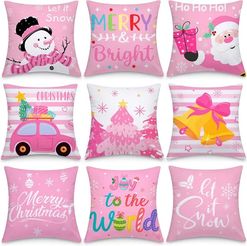 Vista 9 de Hosuly 9 fundas de almohada navideñas de 18 x 18 pulgadas, clásicas Clásico
