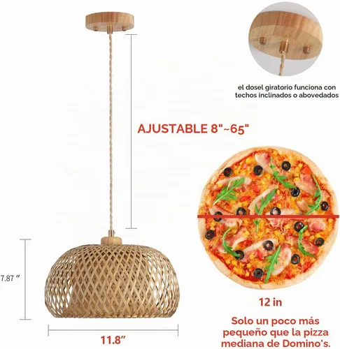 Vista 4 de Lámpara colgante de bambú con una sola luz, cesta bohemia ajustable, hecha a mano, tejida a mano, iluminación colgante para cocina, isla, fregadero