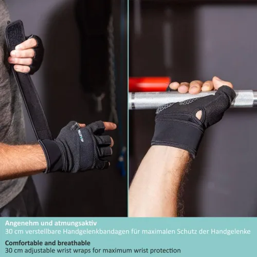 Vista 6 de PULLUP & DIP Guantes de entrenamiento para levantamiento de pesas, guantes de fitness con vendaje de muñeca para hombres y mujeres, guantes