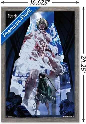 Vista 3 de Attack on Titan - Póster de pared en DVD, 22.4L x 14.7A pulgadas, versión con marco de madera de granero