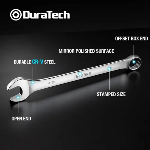 Vista 2 de DURATECH Llave combinada de 1-1/16", SAE, CR-V construida con pulido de espejo, 12 puntos, desplazamiento de 15 grados