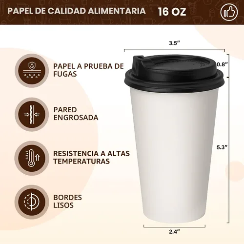 Vista 2 de YEEHAW - Tazas de café desechables de 16 onzas con tapas, paquete de 100 unidades Blanco