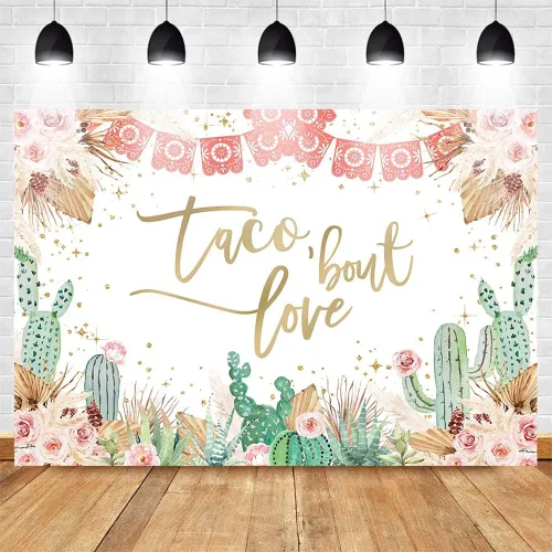 Vista 3 de Mocsicka Taco Bout - Telón de fondo de amor, bohemio, floral, mexicano, fiesta nupcial, fondo de cactus, flores de novia, despedida de soltera